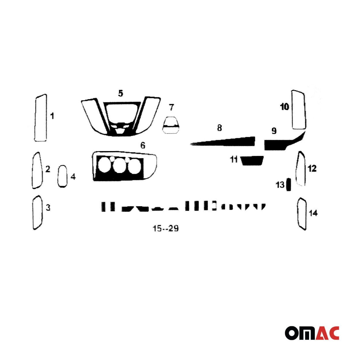 Ford Transit Van\/Cargo Dashboard Kit - Omac - 30 Pcs. (Alu.) - 2015-2020